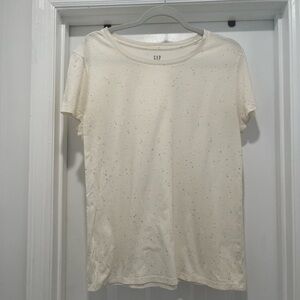GAP Women's Short Sleeve Cream Gold Speckled Tee